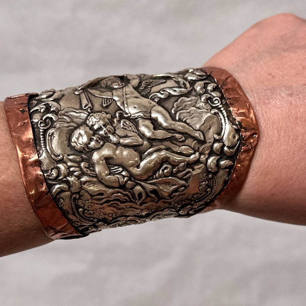 Gorham Sterling Silver Cherub Cuff Copper Cherubim Angel Antique 925 Victorian - Picture 7 of 8